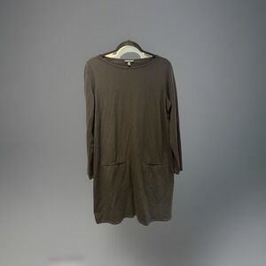 Eileen Fisher Black Dress Medium Stretch Tencel Fleece, Smooth/Sleek Shift,Pockt